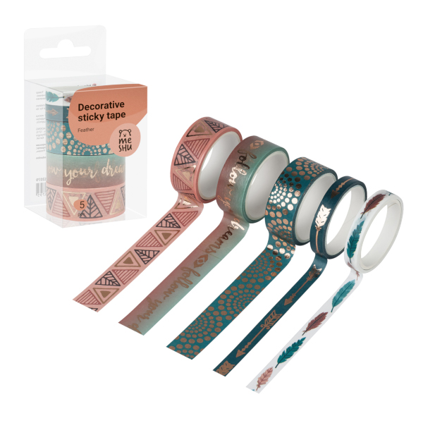 Набор клейких лент 15/7мм*3м "Feather" ассорти (уп*5шт) MS_52079 MESHU