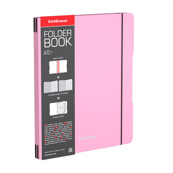 Тетрадь 48л*2 А5+ клетка "FolderBook Pastel" съем. пластик, розовый 51397 Erich Krause