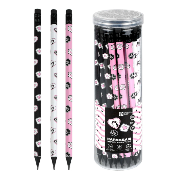 Карандаш ч/гр HB, дерево, 3-гран., ластик, ассорти "Кошачья эстетика" 72859 Феникс+