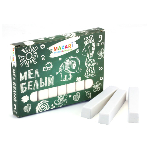 Мел белый MAZARI ТМ 1уп*9шт, квадратный M-9001