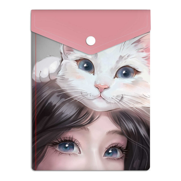 Папка-конверт на кнопке А6 (158*114мм), 1отд., 180мкм, рисунок "Кошачьи нежности" 69023 Феникс+