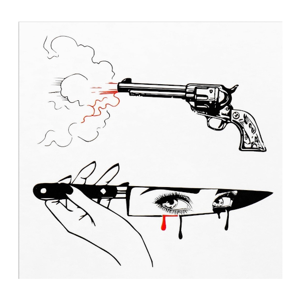 Татуировка на тело "Нож и пистолет" черно-красный, 6*6см 10537326