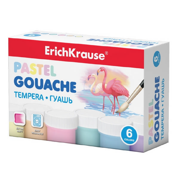 Гуашь Erich Krause "Pastel "  6цв, 20мл  в карт.уп. ЕК50540