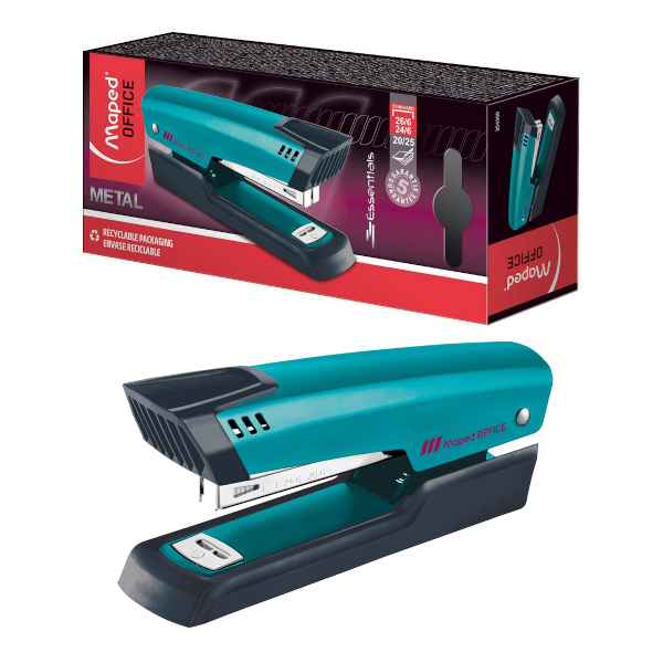 Степлер №24/6, 26/6, 25л, металл, бирюзовый "Essentials metal" 354300 Maped