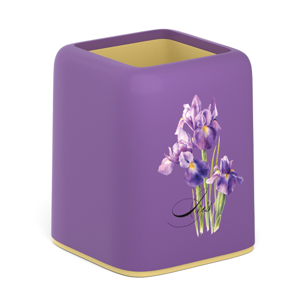 Подставка-стакан для пиш. прин. "Forte. Iris" 8,5*8,5*10,4см, квадрат., пласт, фиол/жел 58023 EK