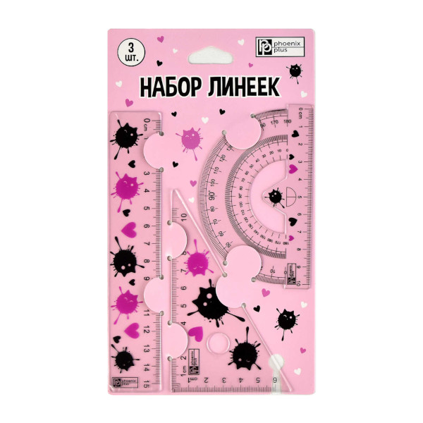 Набор линеек 3предм. "Котоклякс" (линейка 15см, треугольник 60*, транспортир) 59972 Феникс+