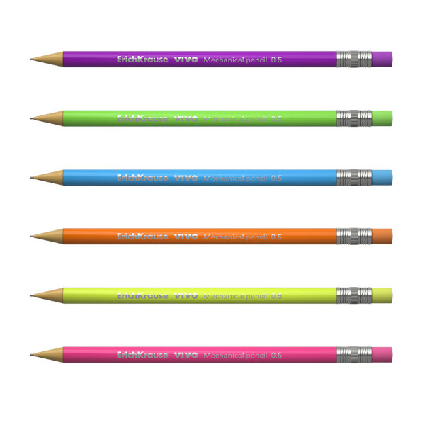 Карандаш механический 0,5мм HB, пластик. корп., ассорти, ластик "Vivo" 45023 Erich Krause