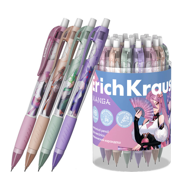 Карандаш механический 0,7мм HB, пластик. корп., ассорти, ластик "Manga" 60750 Erich Krause