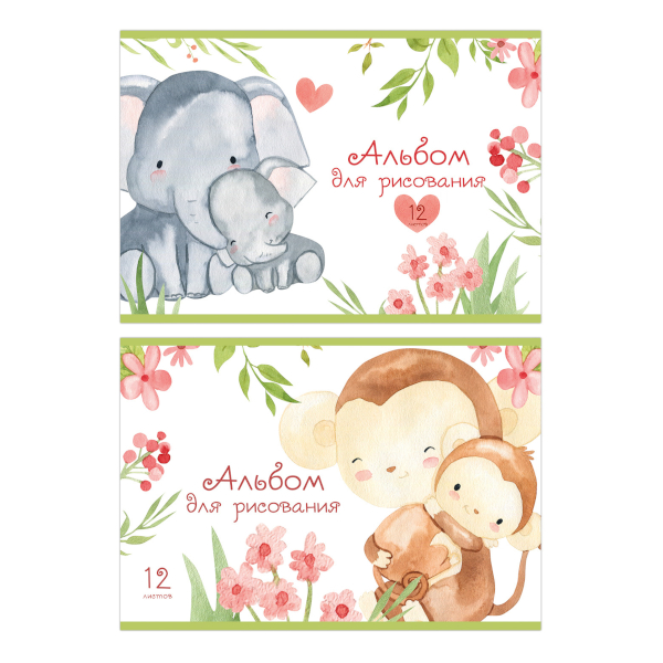 Альбом для рис 12л А4 "Зверики-обнимашки" 100г/м2, скоба, ассорти 3484 Полином