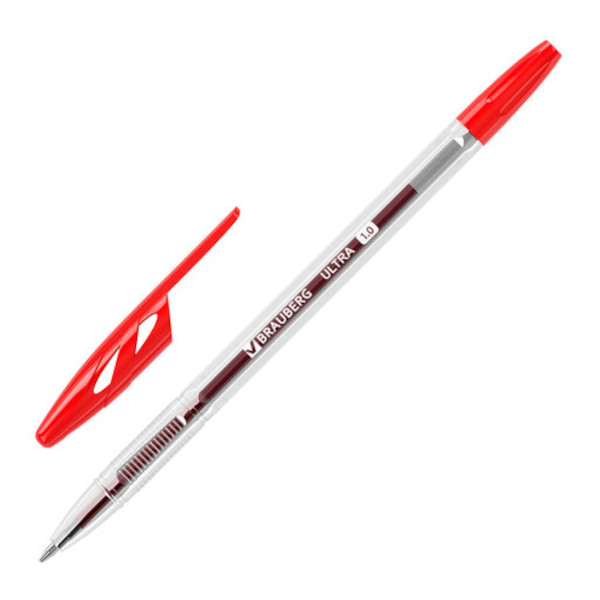 Ручка шар. 1,0мм, красный, прозрач. корп. "Ultra" 143560 Brauberg