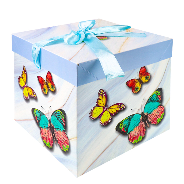 Коробка подарочная складная "Бабочки" 15*15*15см, голубая КРС-3198 Миленд