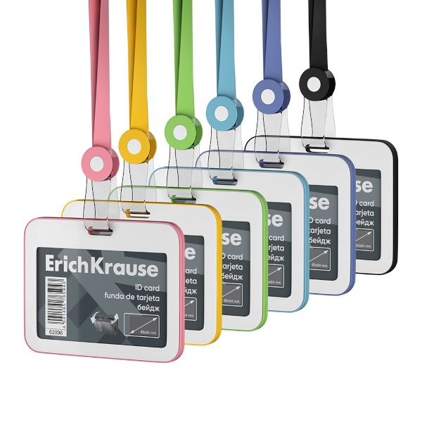 Бейдж 54*85мм горизонт., клип/шнур ассорти, пластик, ассорти 62096 Erich Krause (1шт)