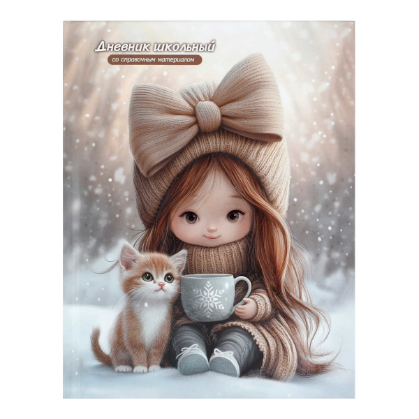 Дневник 1-11 кл. тв. обл. "Девочка с котенком и кофе" 7БЦ, рисунок 72731 Феникс+