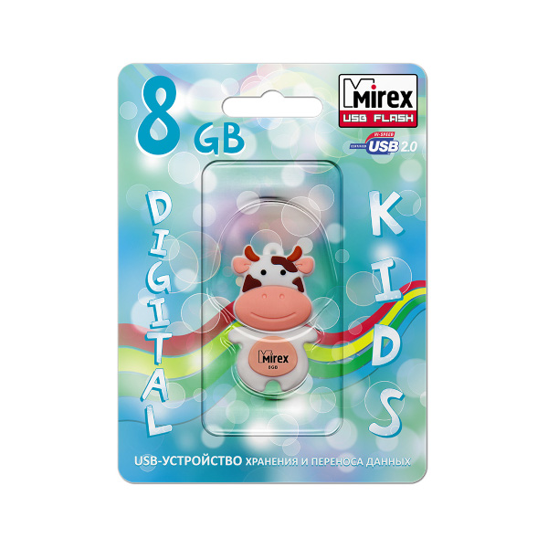 Память Flash Drive 8Gb USB 2.0 MIREX COW PEACH, 13600-KIDCWP08