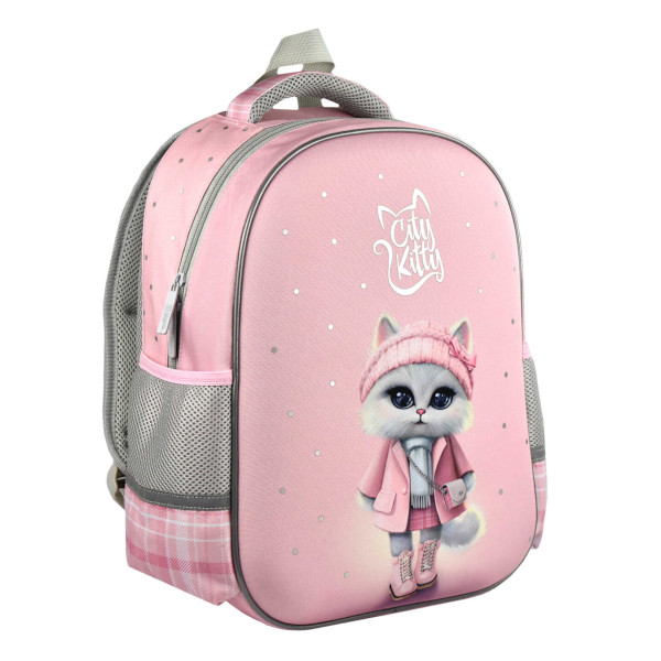 Рюкзак Феникс+ "Кошечка в пальто" 1отд., 2карм., полиэстер/EVA, 37,5*27,5*14,5см 68232