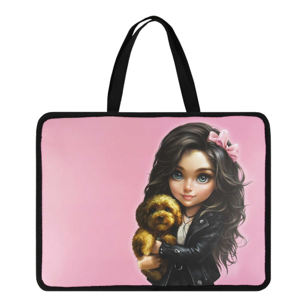 Папка с ручками А4 1отд., пластик, молния "Брюнетка с собачкой" 69274 Феникс+