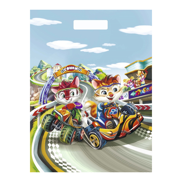 Пакет полиэтиленовый 36,5*48см "Гонщики" 50мкм, вырубная ручка ПО-9071 Миленд