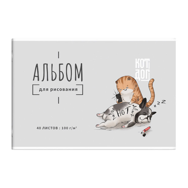 Альбом для рис 40л А4 "Кот и собака" 100г/м2, скоба, обл. мел. карт. 64703 Феникс+