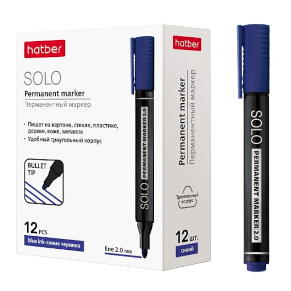 Маркер перм 2мм, пулевид., синий, пластик. корп. "Соло" PM_064258 Hatber