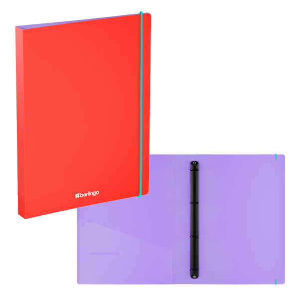 Папка 4 D-кольца А4, 24мм, 600мкм, карман внутрен., красный "Raze" RB4_4D151 Berlingo