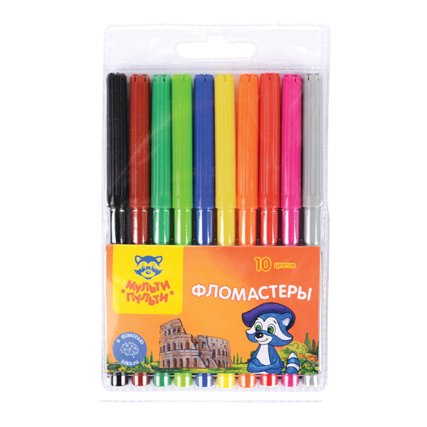 Фломастеры Мульти-Пульти "Енот в Италии" 10цв, смыв., пласт.уп. WP_10724
