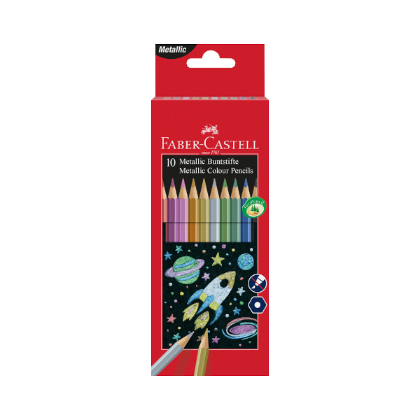 Карандаши Faber-Castell металлик, 10цв, 6-ти гранные, заточен., в карт.уп. 201583