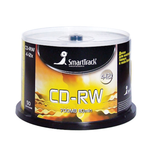 Диск CD-RW 700MB Smart Track 4-12-х (50 шт) Cake Box ST000200 / 1шт   
