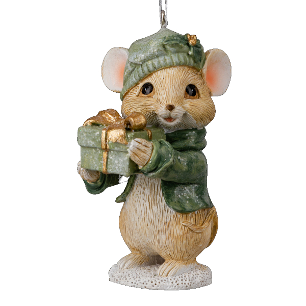 Украшение подвесное Erich Krause Decor "Мышка с подарком" 8см, полирезина 64576