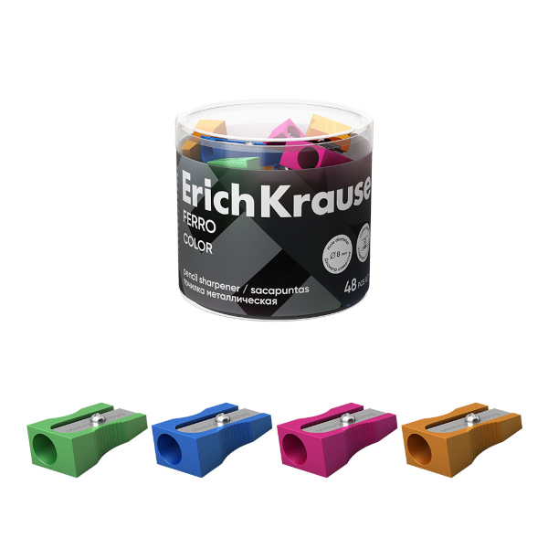 Точилка Erich Krause "Цветная сталь" 1 отв., металлическая, ассорти ЕК12426/ЕК38014