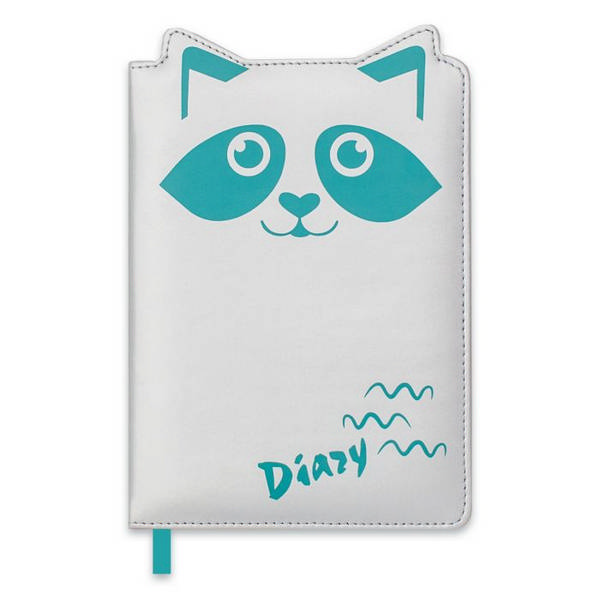 Записная книга А6+ 96л "Енот" без линовки, сшивка, тв.обл., иск.кожа, серебро/бирюза 47475 Феникс+