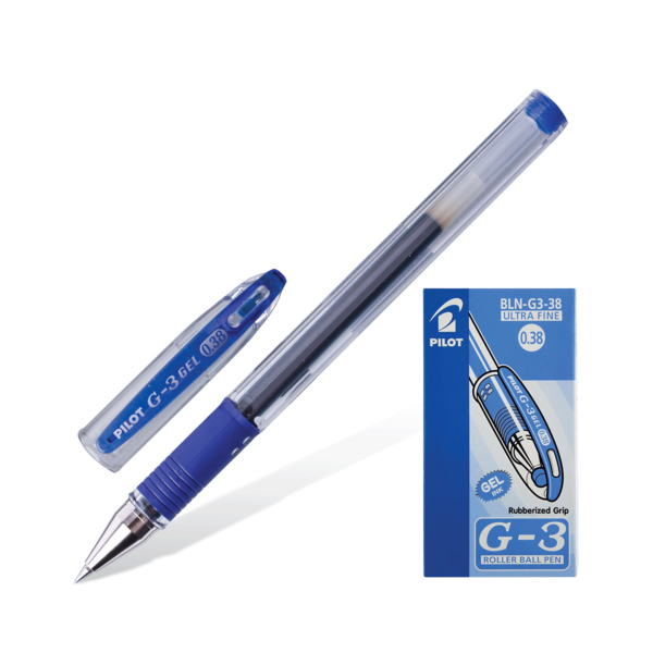 Ручка гелевая 0,38мм, синий, грип, прозрач. корп. "G-3 Grip" BLN-G3-38 Pilot