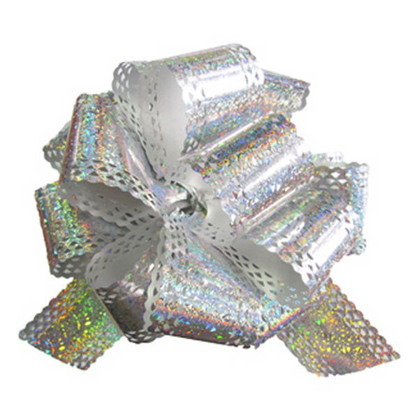 Бант для подарочной упаковки "Шар" 5см серебрянный, ажурный, гологр. 16602СЕР Квадра (1 шт)