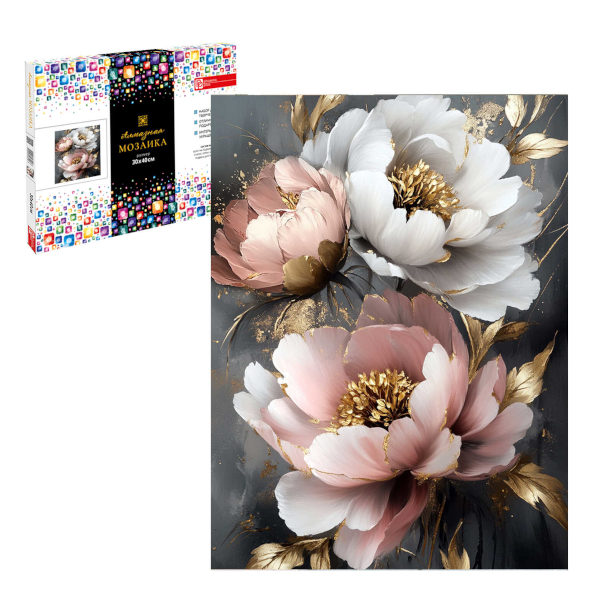 Алмазная мозаика Феникс+ 30*40см "Пионы с золотом" 70846