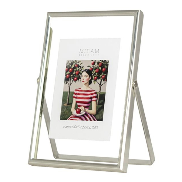 Фоторамка 10*15 металл, серебро, вставка стекло, метал.ножка 6121-4 МИРАМ