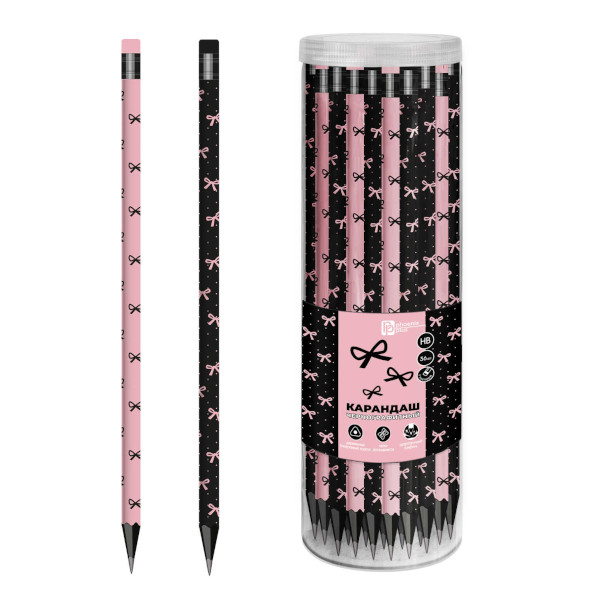 Карандаш ч/гр HB, дерево, 3-гран., ластик, ассорти "Бантики" 70093 Феникс+