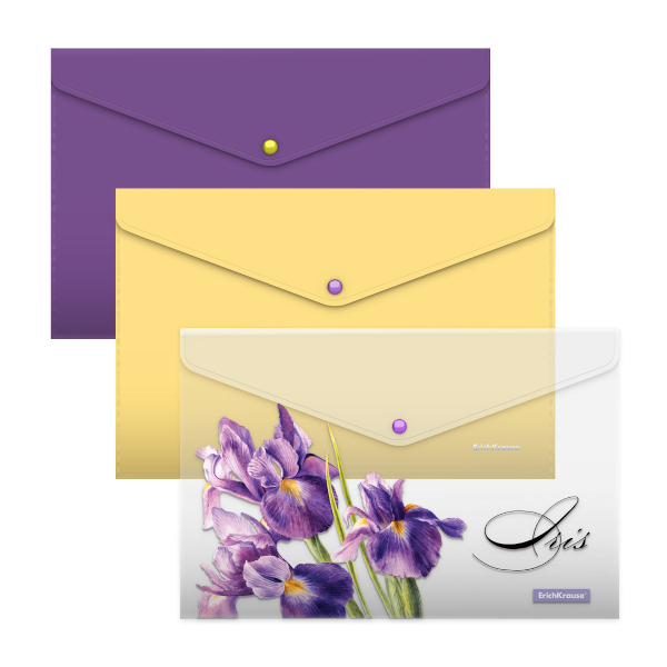 Папка-конверт на кнопке А4, 1отд., 180мкм, ассорти "Soft Iris" 54821 Erich Krause