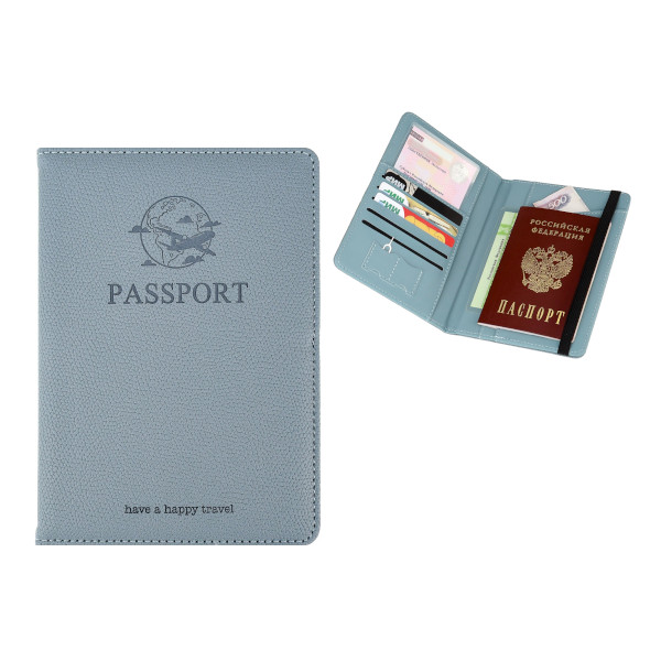 Обложка для паспорта "Гражданин" иск.кожа, голубой, резинка ОП-9633 Миленд