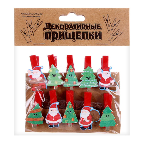 Декоративные прищепки "Новый год" 10шт., веревка 3588782