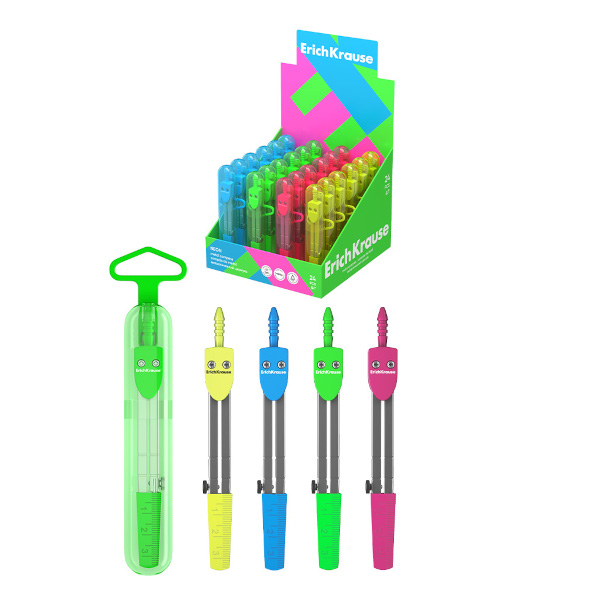 Циркуль Erich Krause "Neon" 120мм, металл, туба, ассорти ЕК31526