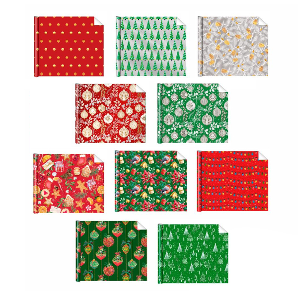 Бумага упаковочная 70*100см "НОВОГОДНЯЯ" мел. с металл.рисунком, ассорти, 60гр