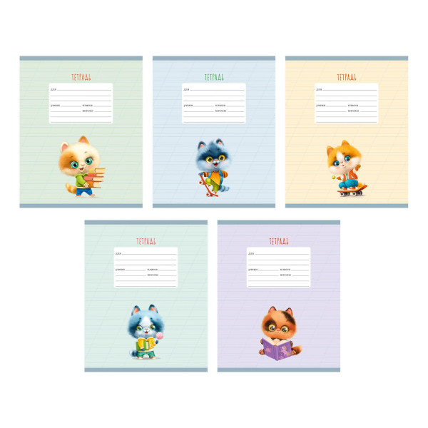 Тетрадь 12л А5 линейка косая "Ученые котята" картон, ассорти ТКЛ128910 Listoff