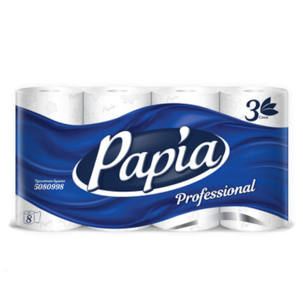 Бумага туалетная 3-слойная "Professional" 8см*17м, (1уп*8рул.) 112141 Papia