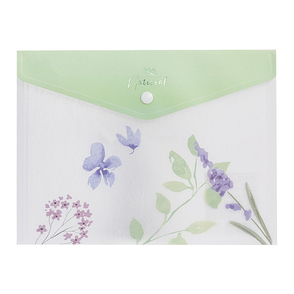 Папка-конверт на кнопке А5, 1отд., 180мкм, рисунок "Natural blue flowers" AKk_33478 Hatber