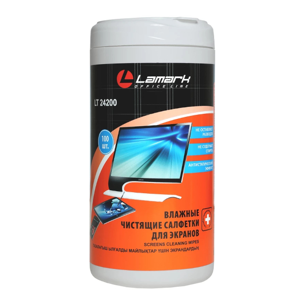 Салфетки чистящие Lamark для экранов ЭЛТ, ЖК, плазменных панелей (100шт) туба 24200