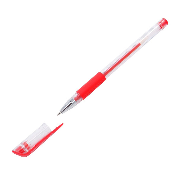 Ручка гелевая 0,7мм, красный, грип, прозрач. корп. 14-9967 Workmate