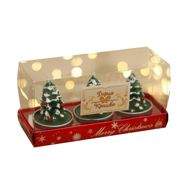 Набор свечей "Ёлка зелёная" 3шт, 4*6см 4385141 Дарим Красиво