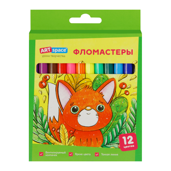 Фломастеры ArtSpace "Милые зверушки" 12цв, смыв., карт. уп. WP12_26902