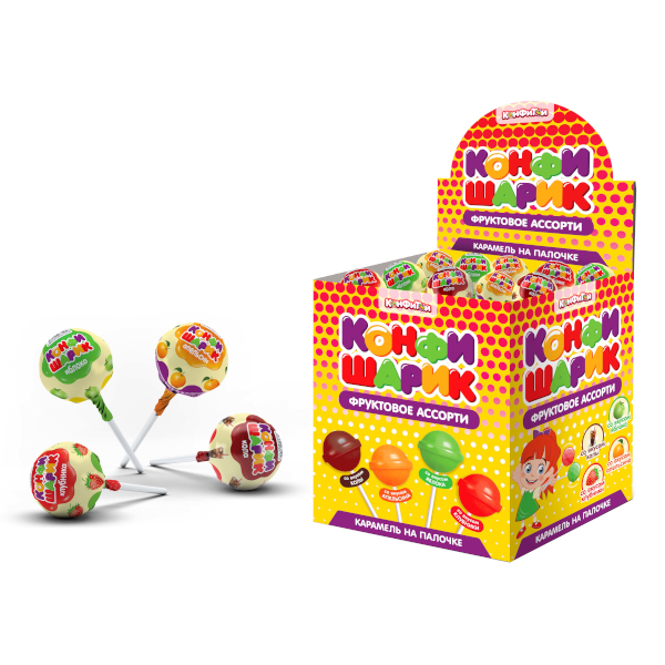 Карамель леденцовая на палочке "Конфишарик" 10гр, ассорти КТ93795 Конфитой