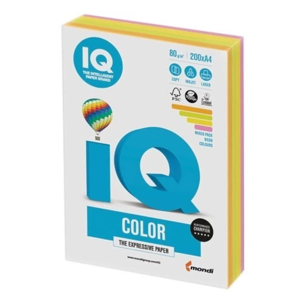 Бумага А4 80г/200л (4цв по 50л) MIX Neon RB04 IQ Color