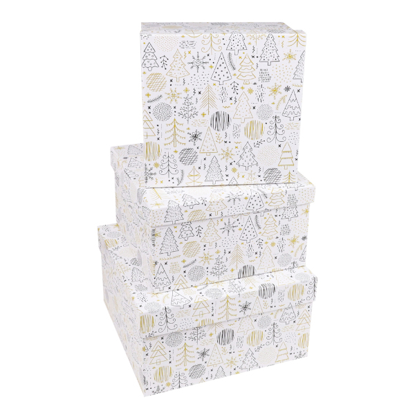 Набор квадратных коробок 3в1 19,5*11/17,5*10/15,5*9см "Абстрактный новогодний лес" НК-0508